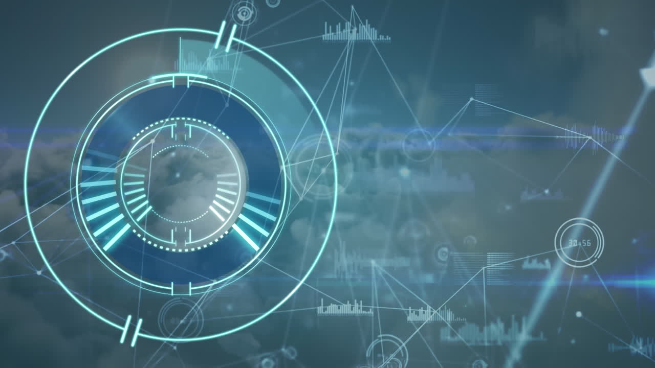 animación del escaneo del nscope y la red de conexiones sobre fondo azul