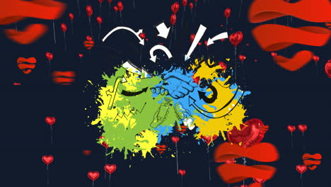 animación de iconos sobre corazones rojos sobre fondo negro