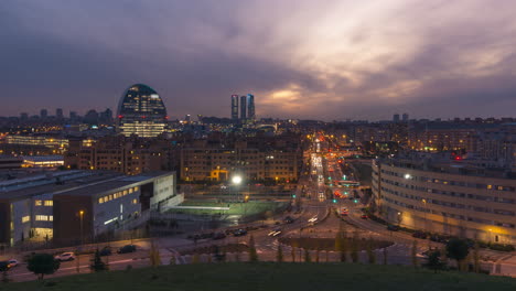 Timelapse-of-sunset-from-Las-Tablas,-Madrid