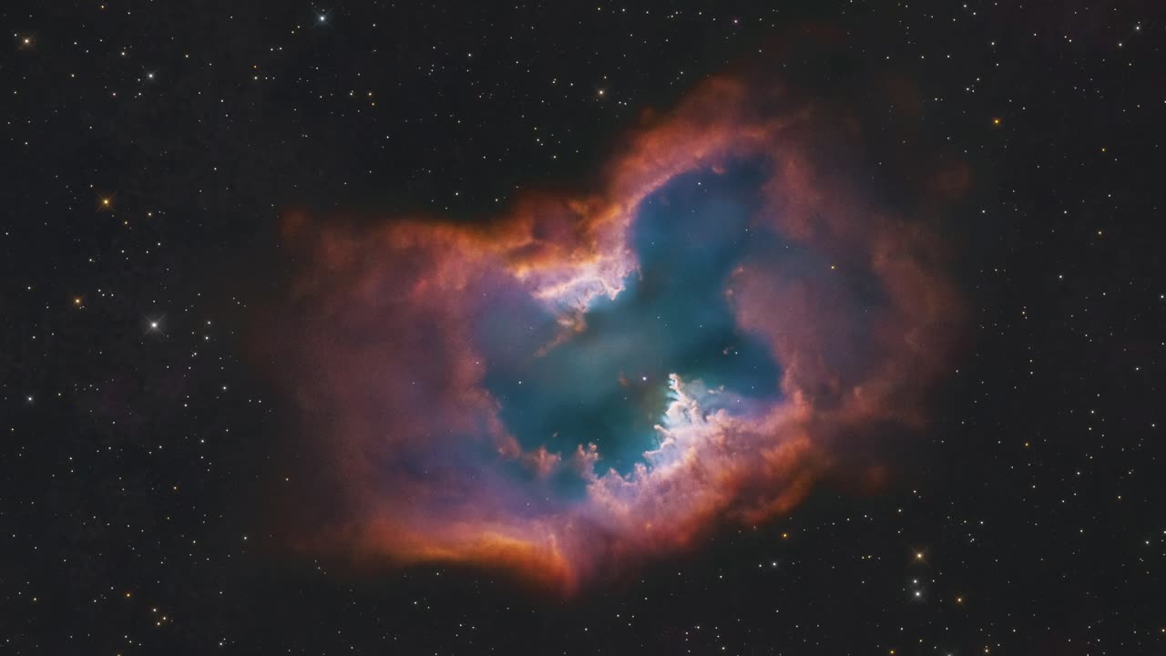 Travelling from a red planetary nebula in deep space. 4K