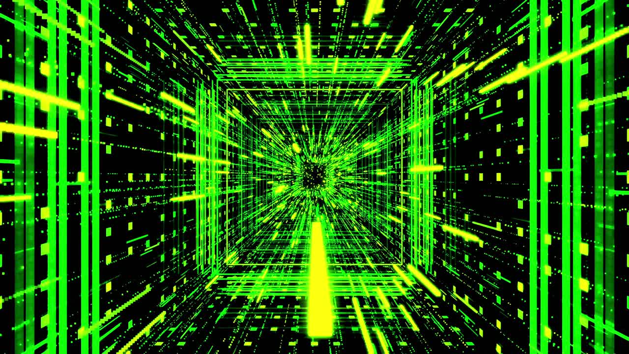 Abstract Digital Tunnel with Glowing Green Lines