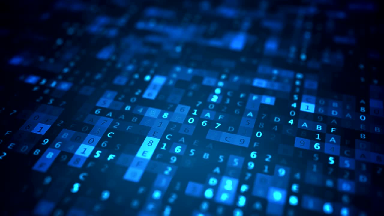 algoritmo que opera con números hexadecimales. concepto de tecnología. animación en bucle.