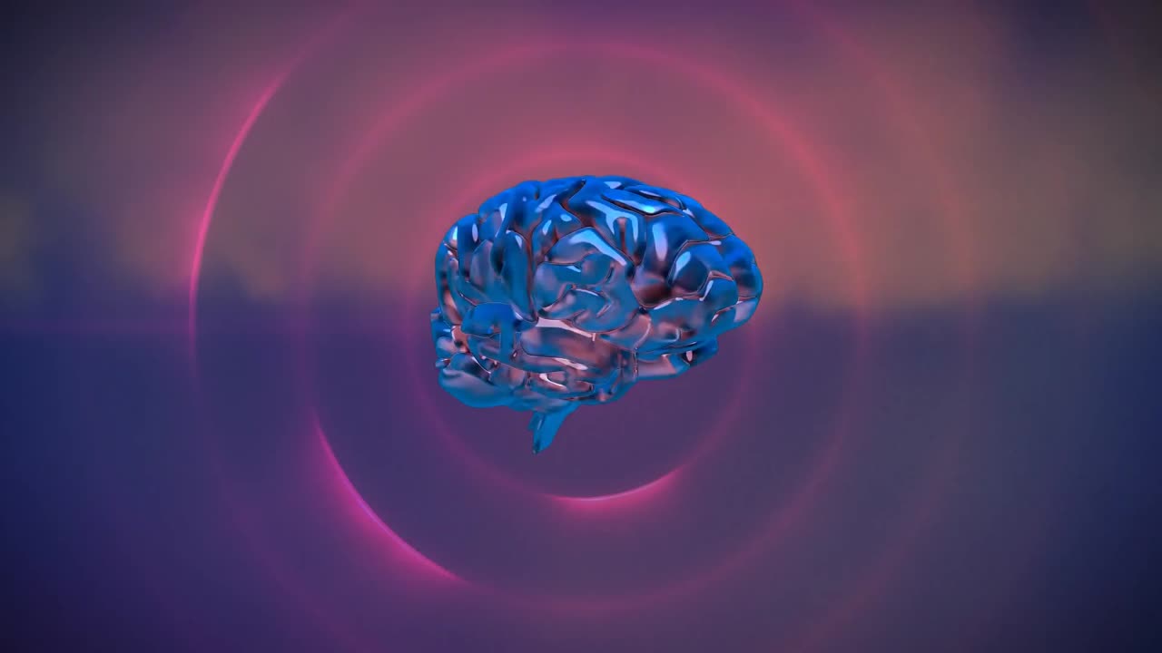 cerebro girando con líneas de recepción de neón rosa