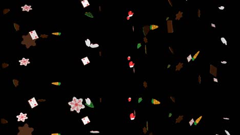 loop falling 3d cookies, diffrent cookies rain christmas decoration.
