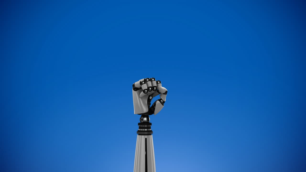 mano de robot en un fondo azul