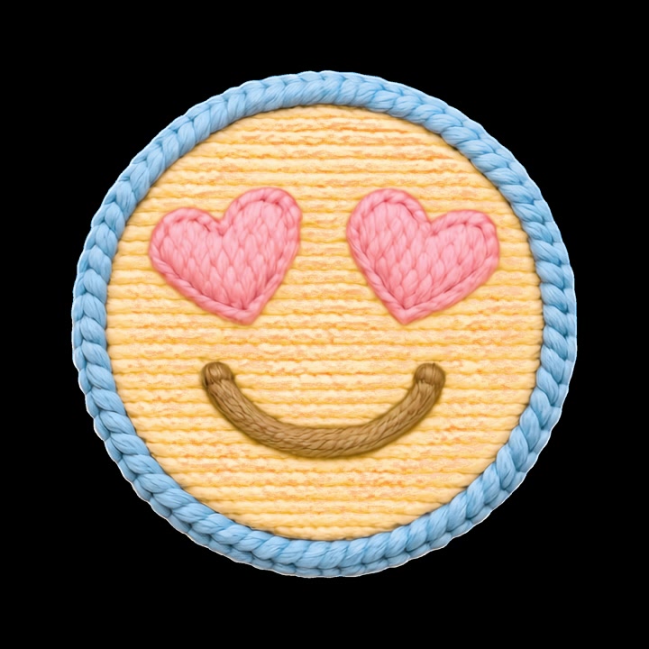 Toppa Emoji Occhi a Cuore Lavorata a Maglia su Sfondo Nero