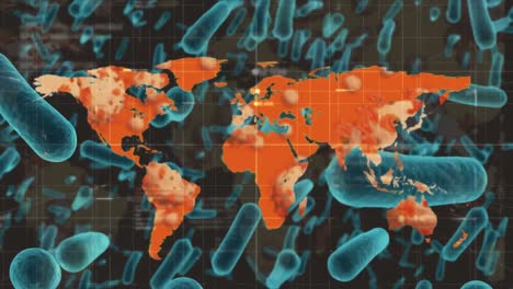 animación de las células de covid-19 en el mapa del mundo