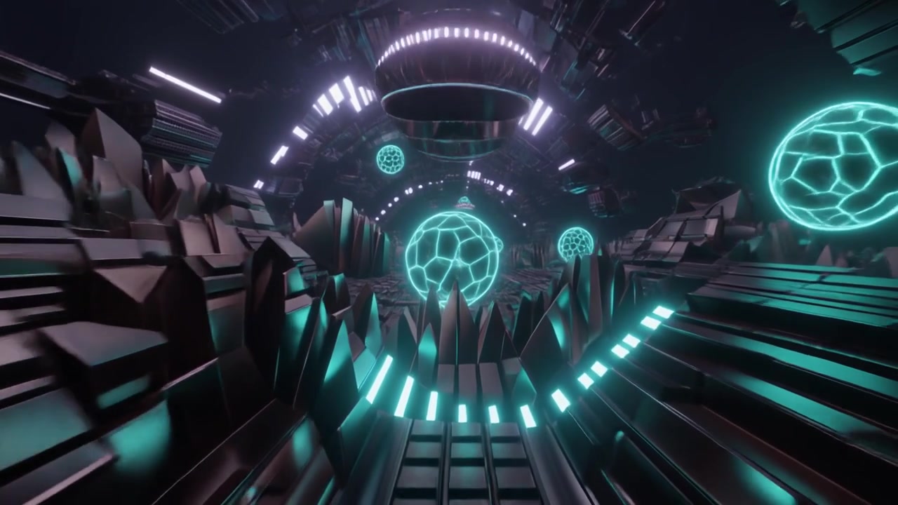 Futuristic Abstract Tunnel with Glowing Neon Spheres