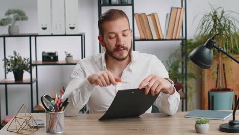 businessman working on laptop at office talk on online communication video call with employee boss
