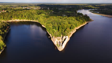 aerial view of picturesque ruins of medieval castle in koknese, latvia