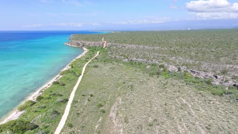 Drone-shot-of-Bay-Las-Aguilas-in-Pedernales,-Dominican-Republic