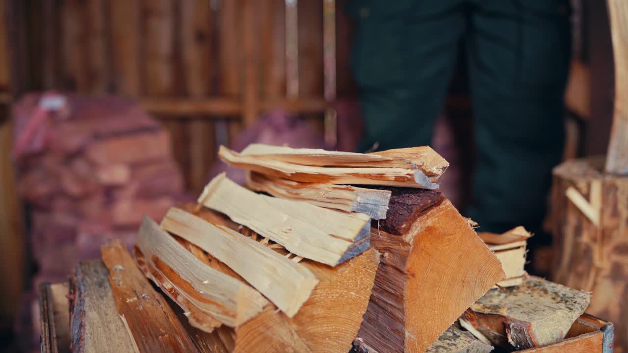 Close Up View Of Man Chopping Woods For Fireplace