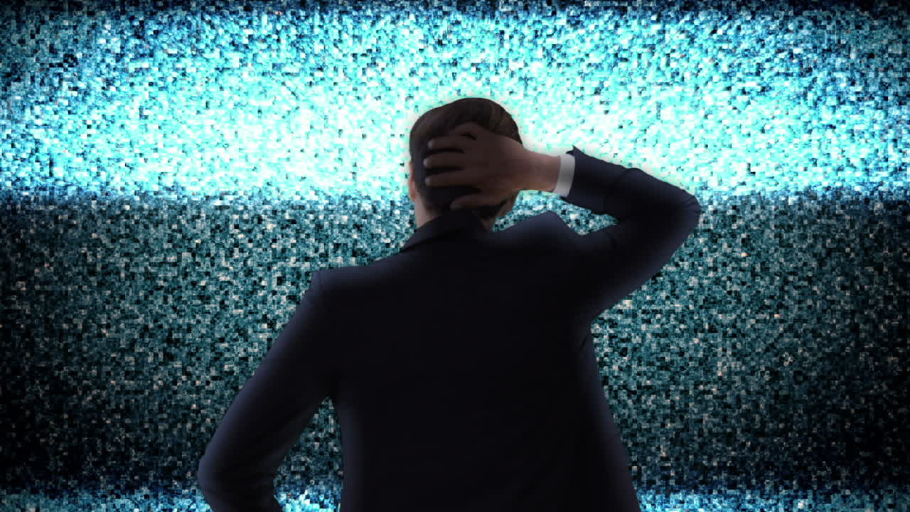 정적 tv를 보는 사업가