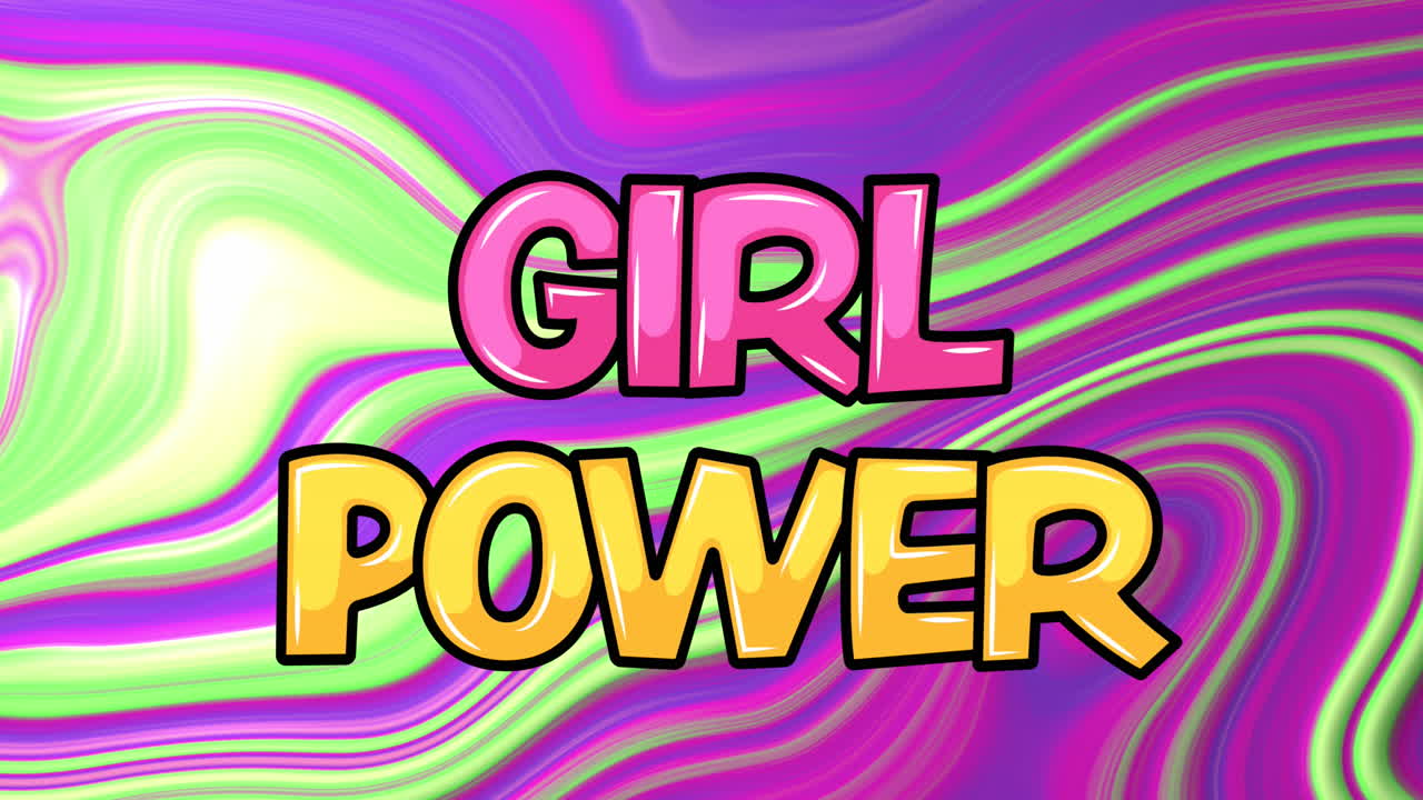 Animazione di testo "girl power" su sfondo liquido colorato