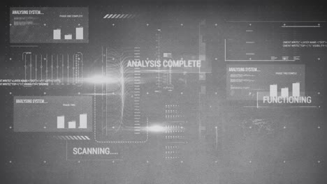 animation of data processing and statistics on grey background