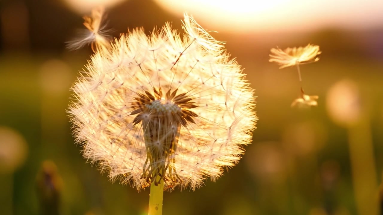 A Beautiful Dandelion in the Golden Hour: Capturing the Ethereal Glow of Nature as the Sun Sets Behind the Delicate Seed Head, Radiating Serenity and Wonder.