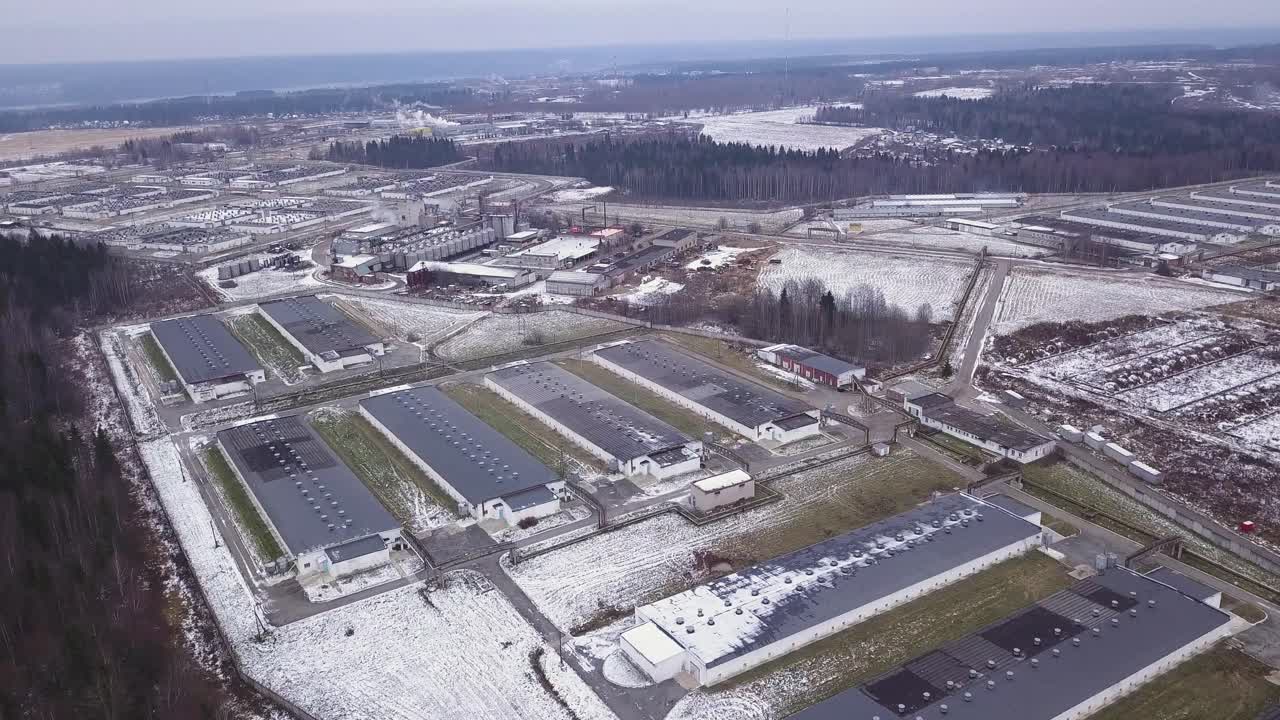 Aerial View of a Poultry Farm in Winter