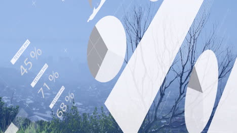 abstract overlay being animated on coastal scene, showing semi transparent map and white shapes