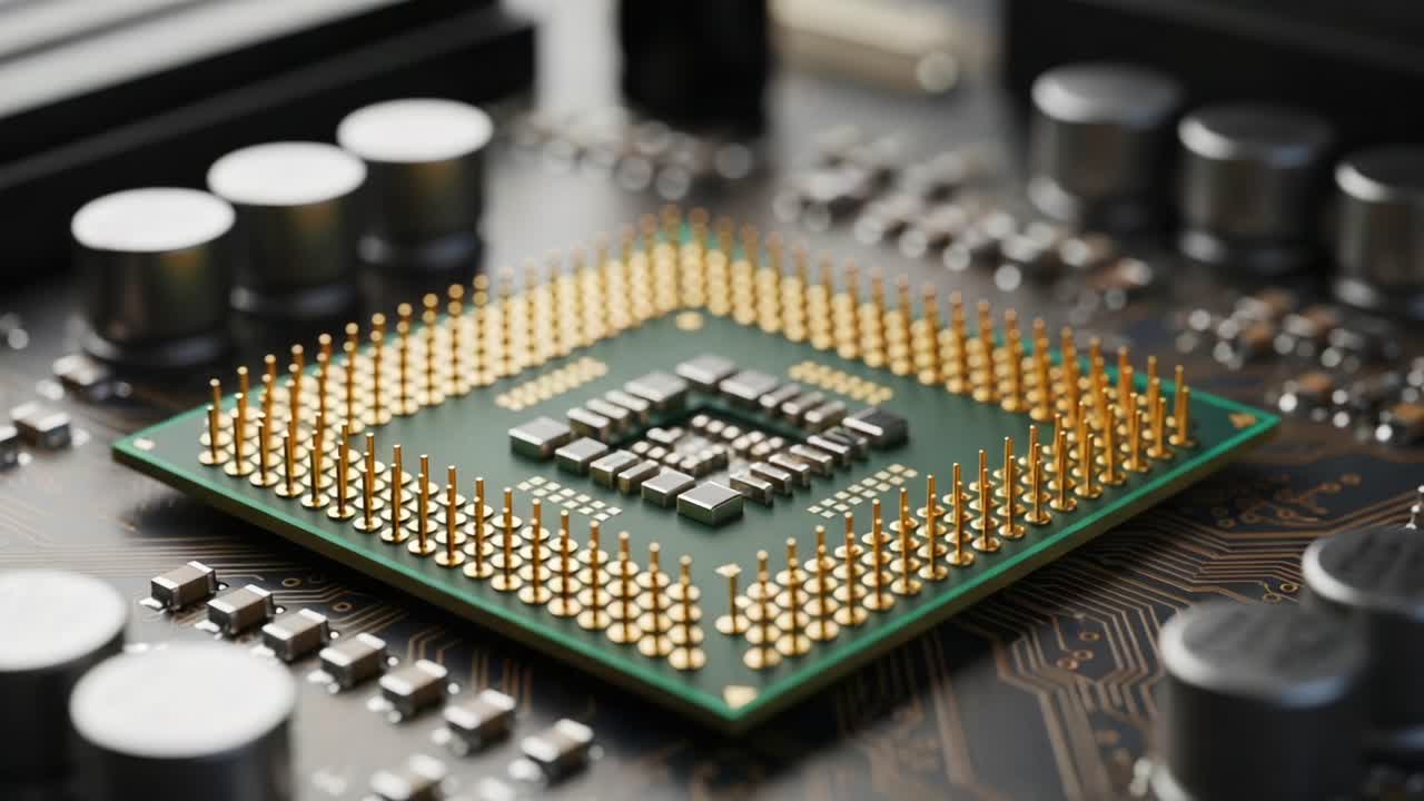 A Close-Up View of a High-Performance Microprocessor on a Circuit Board, Highlighting the Intricate Design of Pins and Components in Modern Computing Technology