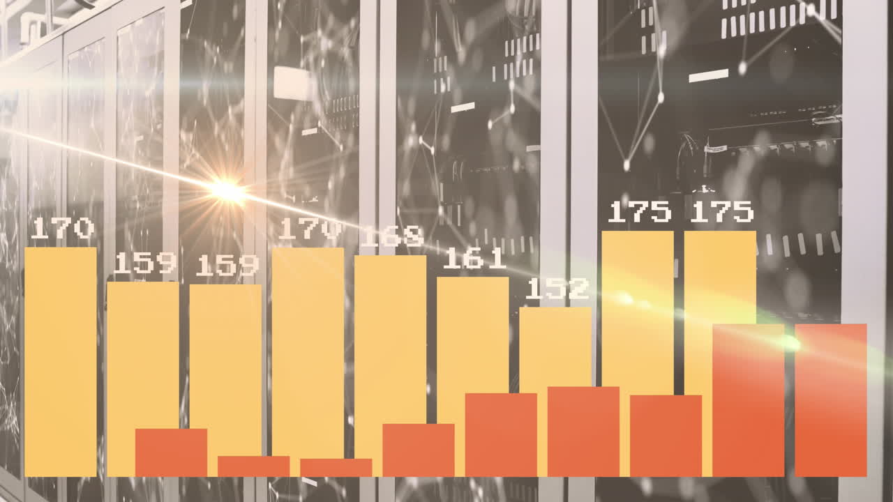 통계 데이터 처리, 라이트 스 및 서버 에 대한 연결 네트워크의 애니메이션