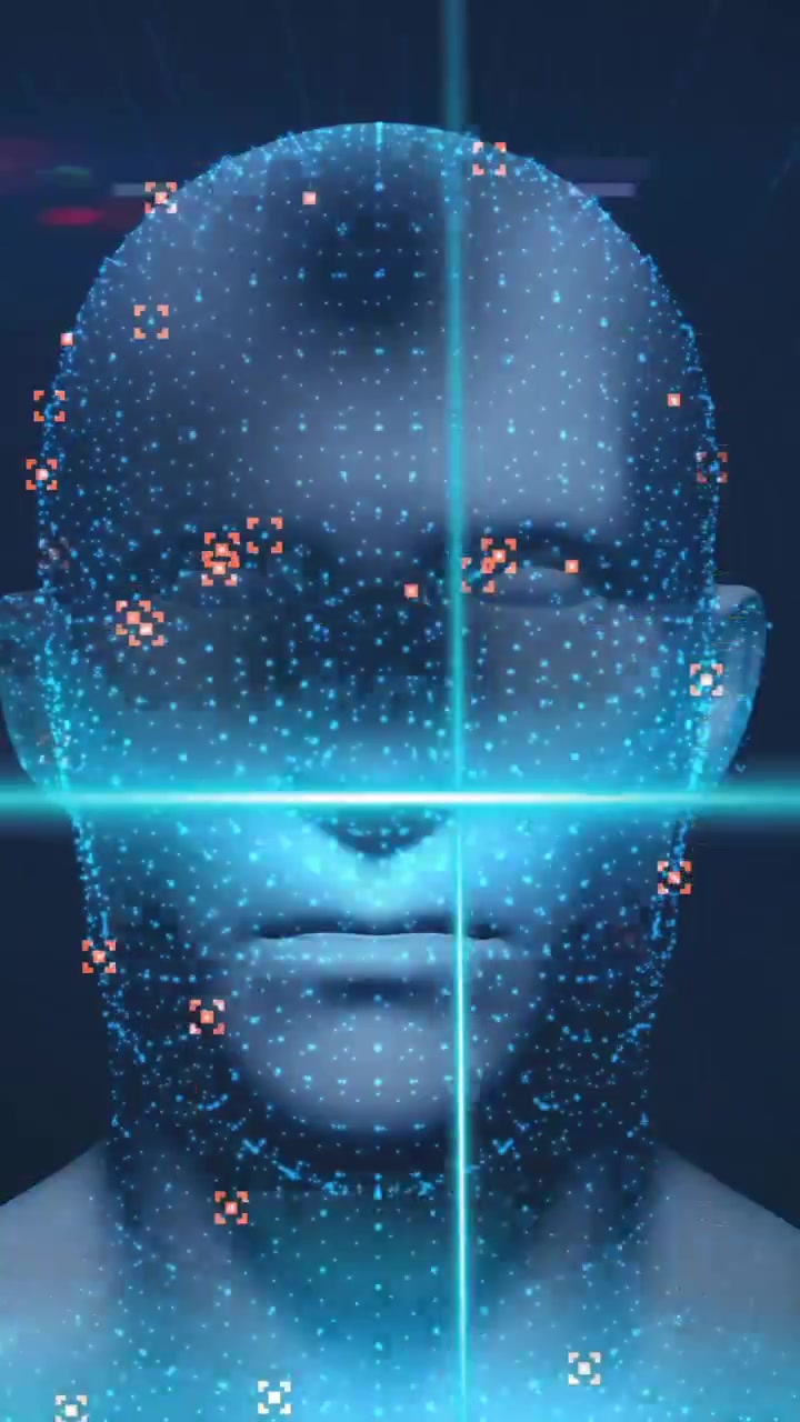 Animation of data processing over digital human with icons