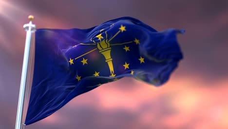 flag of american state of indiana at sunset, region of the united states - loop