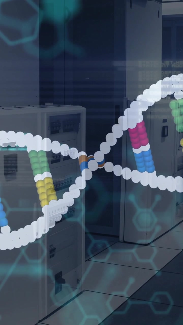 Processing scientific data, DNA strand and binary coding animation in school setting