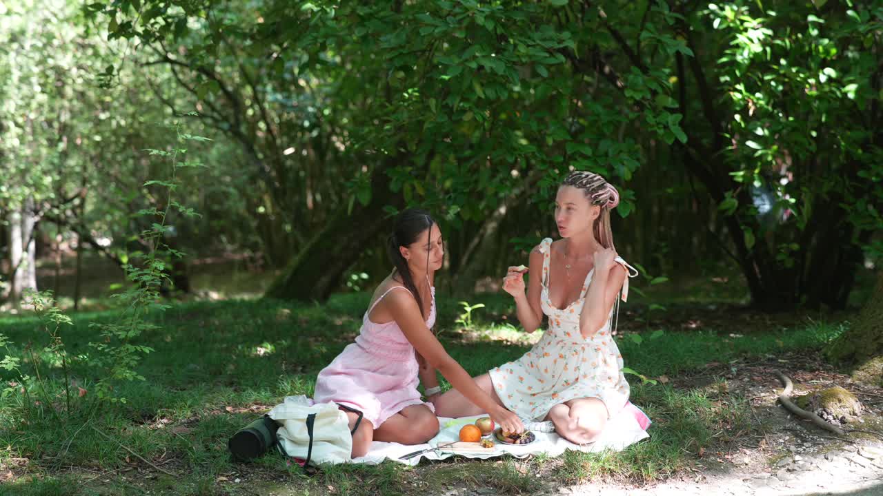Two women having a picnic in the park