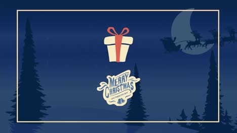 Animation-of-merry-christmas-text-and-gift-over-night-landscape