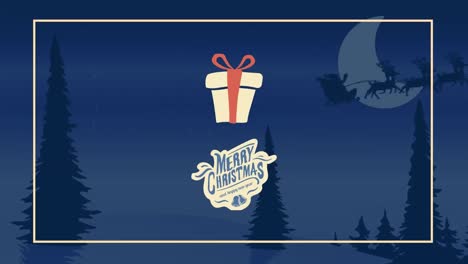 animation of merry christmas text and gift over night landscape