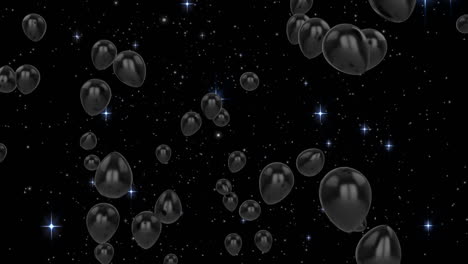 animation of black balloons flying over stars