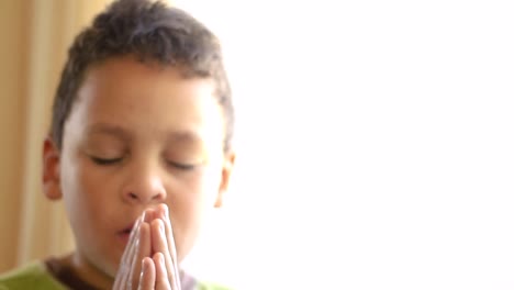 little boy praying to god with hands together stock footage