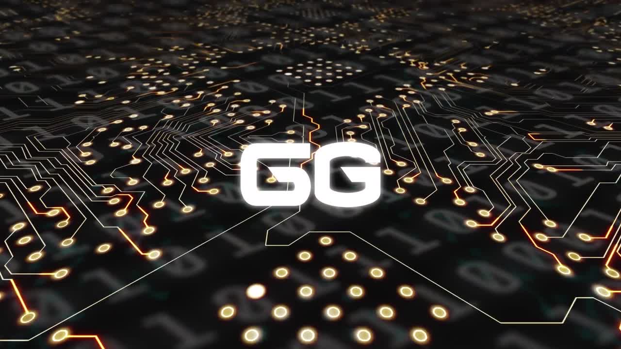 animación de codificación binaria de texto de 6 g sobre una placa de circuito de computadora