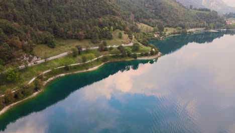 aerial view on road on coast of lake ledro italy