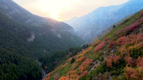 colorful mountain valley of utah during autumn sunset- aerial