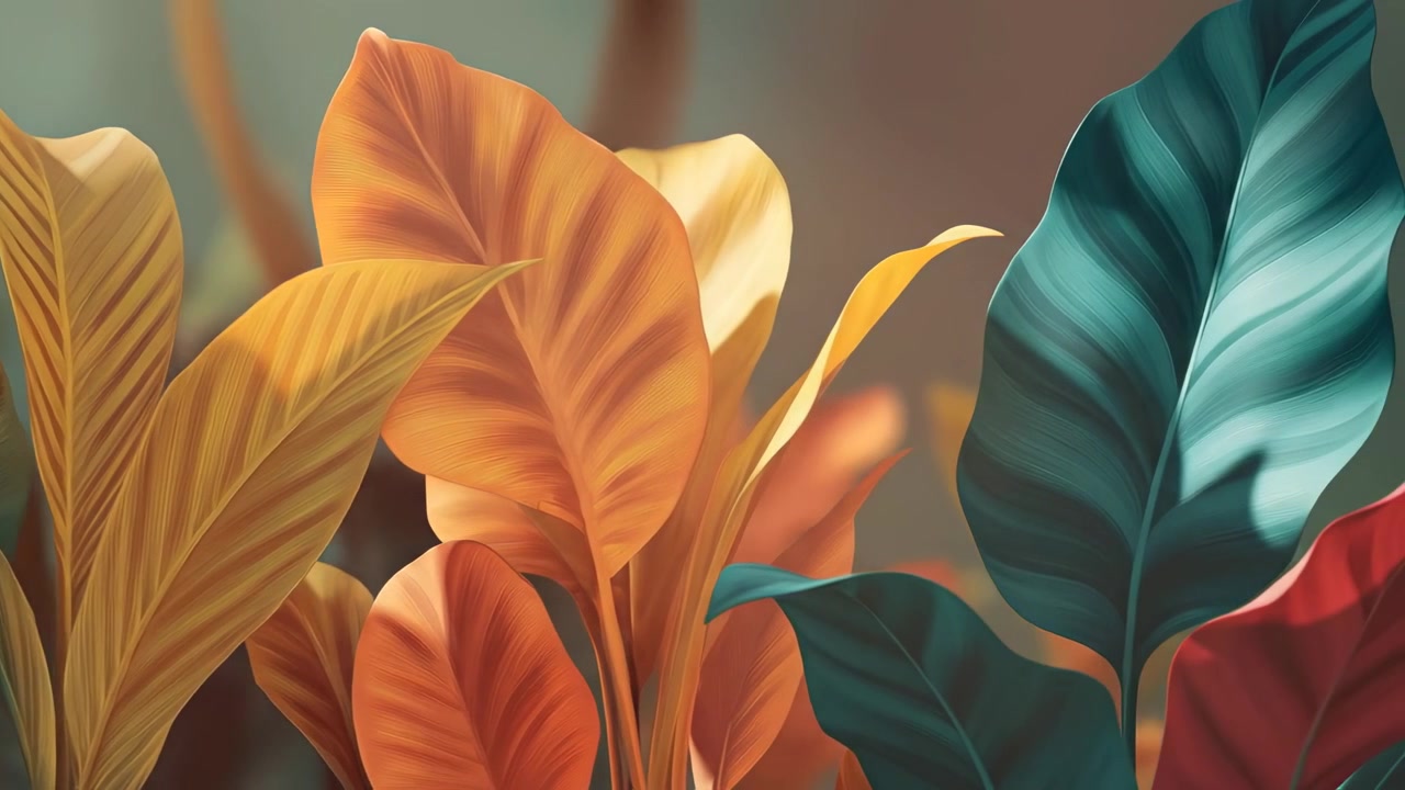 Vibrant Tropical Leaves in Warm and Cool Tones