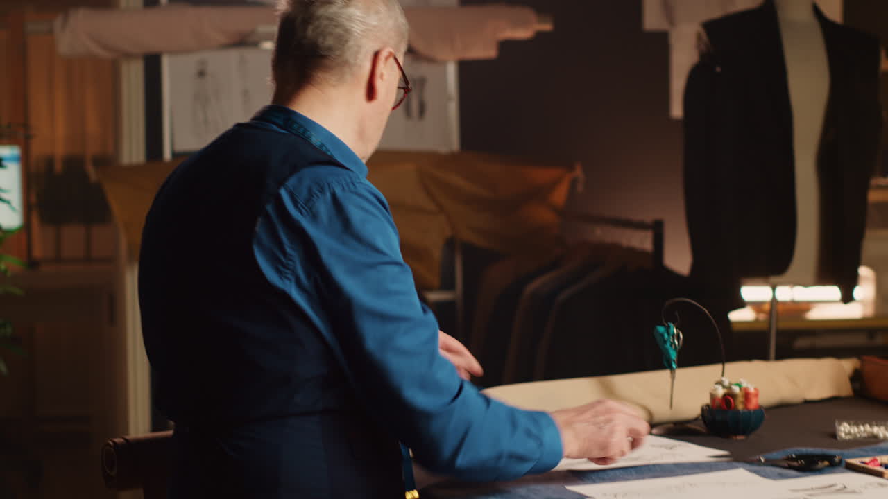 antiguo artesano que hace prendas de vestir