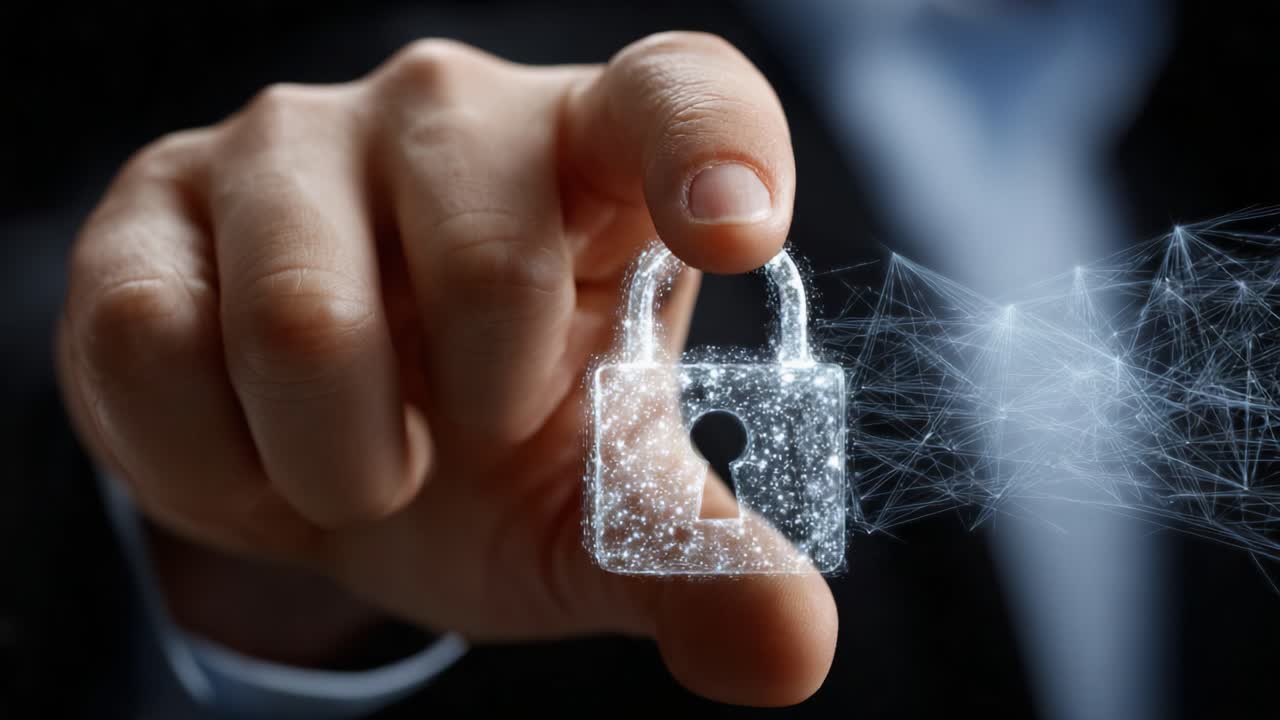 A Business Professional Demonstrates Digital Security with a Glowing Lock, Symbolizing Protection and Data Safety in the Modern Technological Landscape