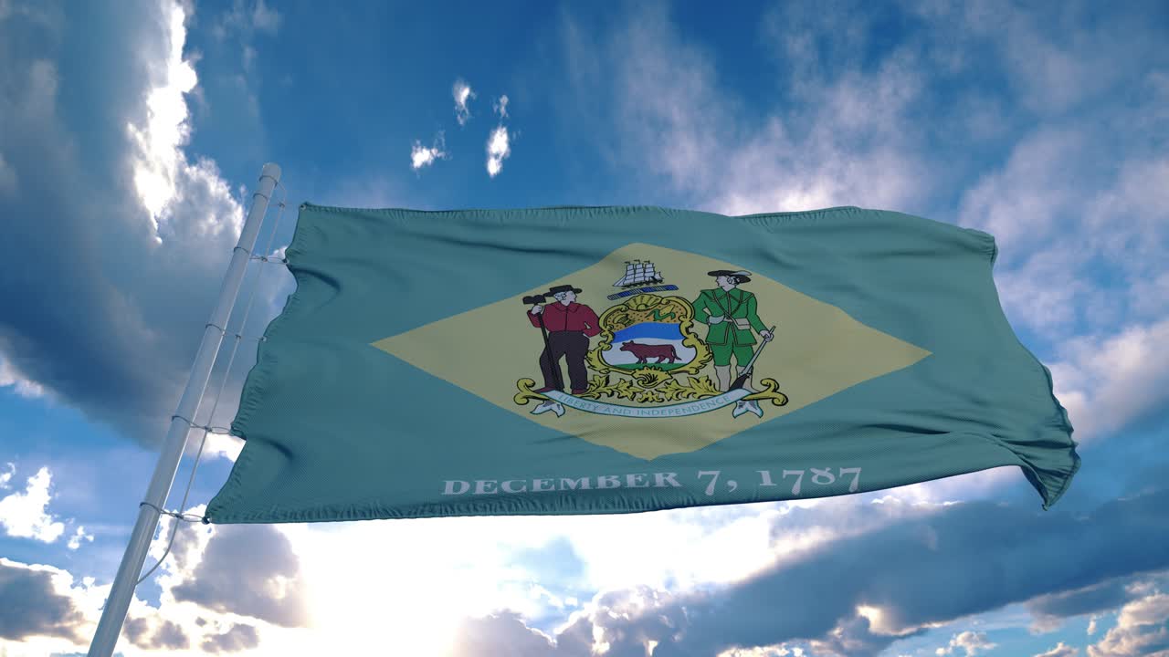 하늘에서 바람에 흔들리는 발 기둥에 있는 델라웨어 발.