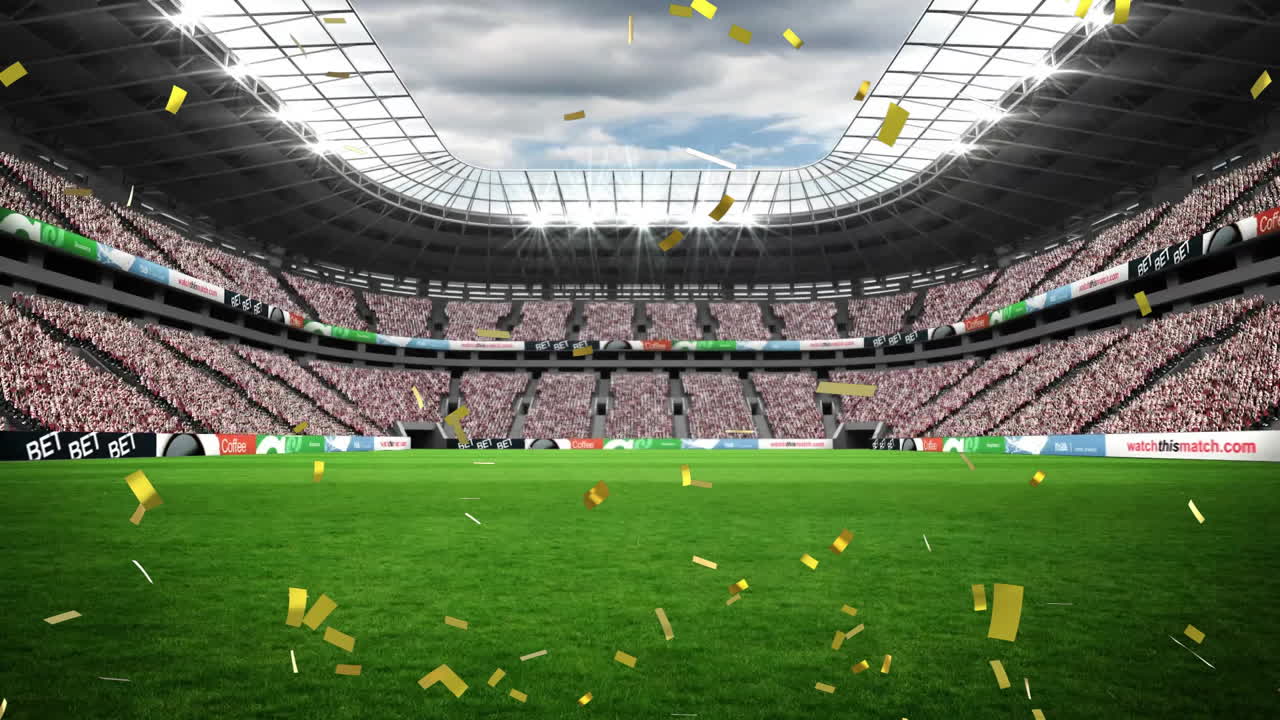 스포츠 경기장 위로 떨어지는 콘페티의 애니메이션