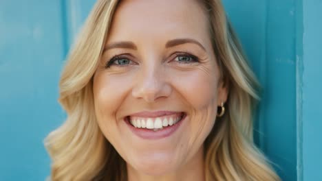 retrato de una mujer rubia sonriente