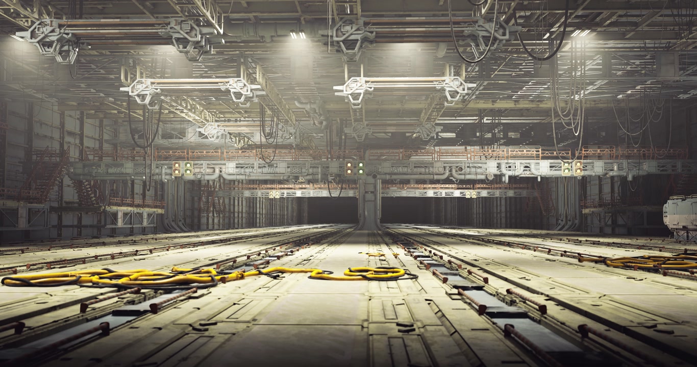 Stage setup scene industrial styled stage with lighting and rigging