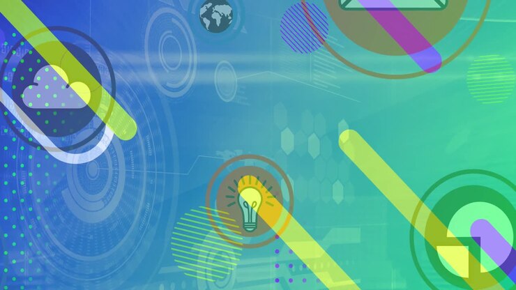 Animation of digital icons and scopes scanning over abstract shapes