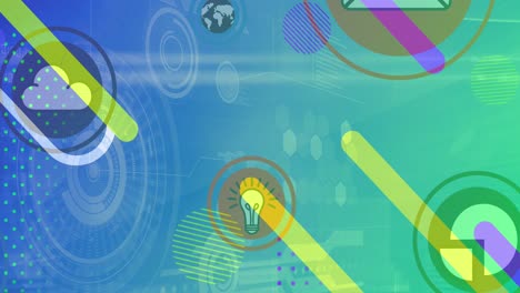 animación de iconos digitales y escaneos sobre formas abstractas
