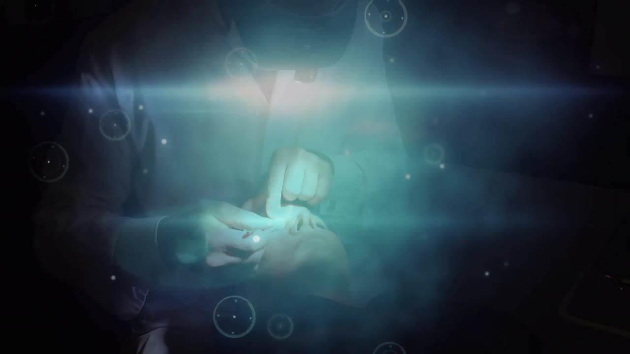 animación de la red de conexiones entre un oftalmólogo caucásico y una paciente