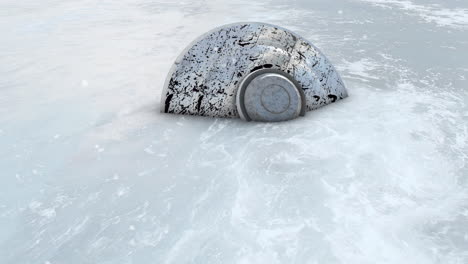 crashed spaceship in icy water
