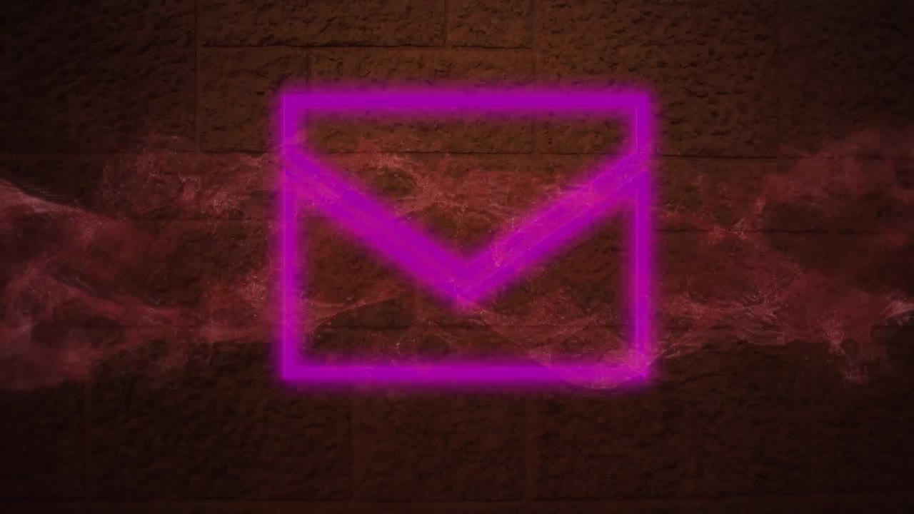 animación del icono de correo de neón con humo sobre fondo marrón