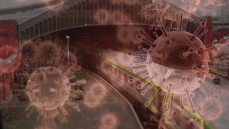 la animación muestra la propagación de covid-19 a través de trenes en un escenario de bloqueo pandémico.
