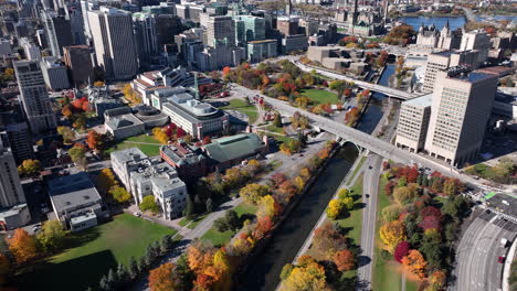 ottawa city hall and rideau canal autumn aerial