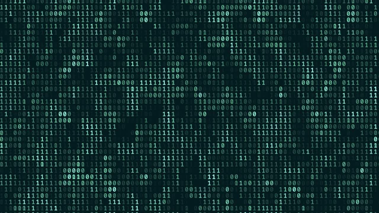 Abstract futuristic cyberspace with binary code, matrix animated background with digits. Programming code, mining cryptocurrency and bitcoin concept looped animation. Web development, virtual space
